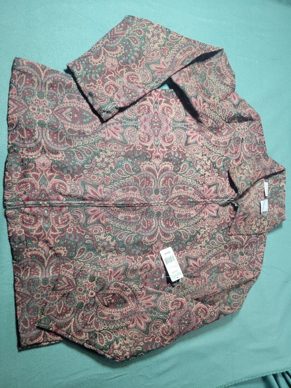 Vintage 90s Willow Bay Tapestry Full Zip Jacket Size L Paisley Boho Lightweight